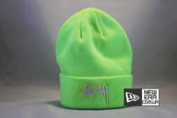 теплая зимняя шапка beanie stussy зеленая токсичная психаделик стасси